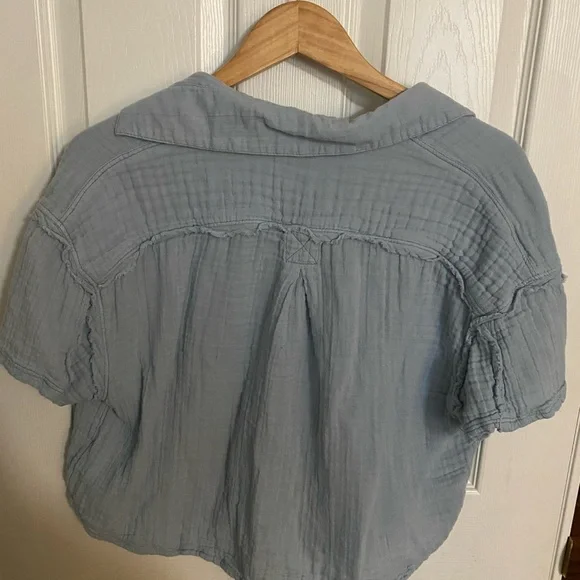 We the Free Light Blue Crinkle Crop Camp Shirt - Picture 6 of 6